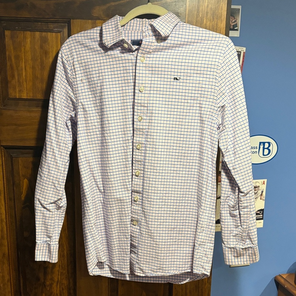 Vineyard Vines Men's White and Blue Plaid Shirt